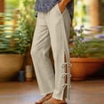 thumbnail image 1 of Chbgutlmr Pants for Women Straight Leg Split Hem Tie Side Elastic Waist Trousers Casual Loose Trendy Solid Color Pants[3XL,Khaki], 1 of 6