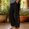 thumbnail image 1 of Chbgutlmr Pants for Women Straight Leg Split Hem Tie Side Elastic Waist Trousers Casual Loose Trendy Solid Color Pants[M,Black], 1 of 6