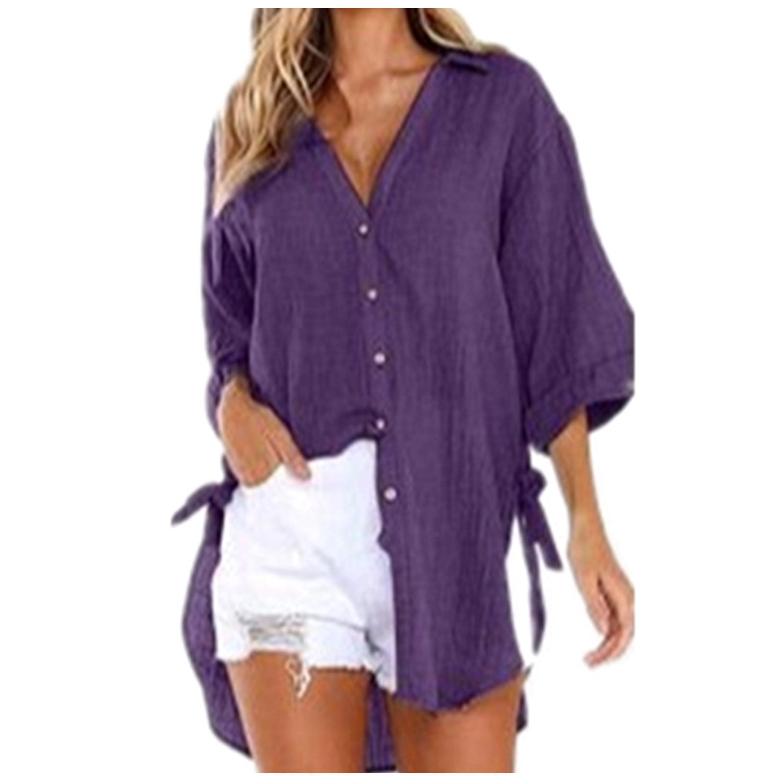 Chbgutlmr Plus Size Button down Shirts for Women High Low Hem Long ...