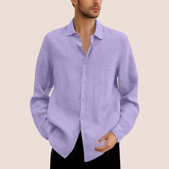 Chbgutlmr Plus Size Cotton Linen Shirts for Men Button down Long Sleeve Turn down Collar Blouse Casual Lightweight Breathable Tops