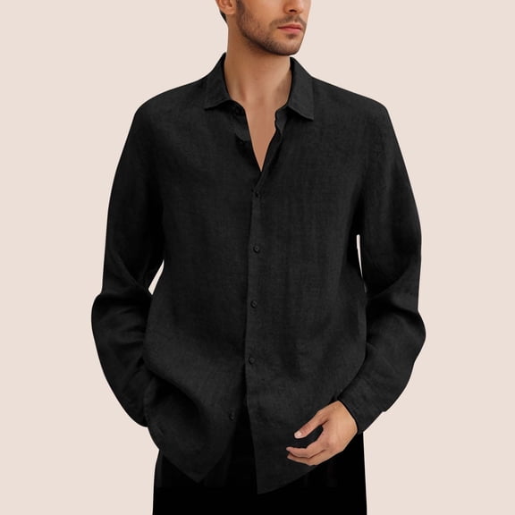 Chbgutlmr Plus Size Cotton Linen Shirts for Men Button down Long Sleeve Turn down Collar Blouse Casual Lightweight Breathable Tops