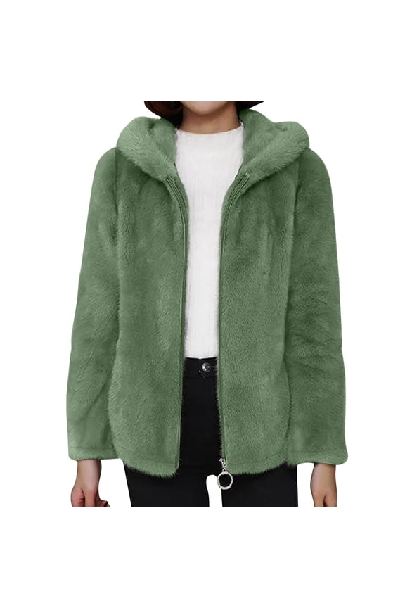 Plus Size Fleece Jacket Women Winter Zipper Long Sleeve Hooded Fuzzy Outerwear Loose Comfy Thicken Warm Coats