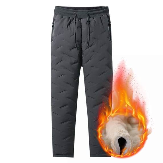 Chbgutlmr Plus Size Fleece Lined Pants for Men Drawstring Elastic Waist Trousers with Zip Pockets Casual Warm Dailywear Pants