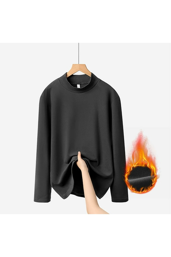 Plus Size Light Fleece Lined Tops for Women Long Sleeve High Neck Undershirts Casual Loose Fall Comfy Dailywear Tops