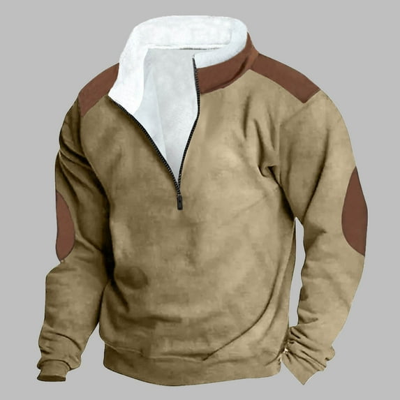 Chbgutlmr Plus Size Mens Sweatshirt Quarter Zip Stand Collar Pullover Patchwork Color Block Vintage Hoodless Sweatshirts
