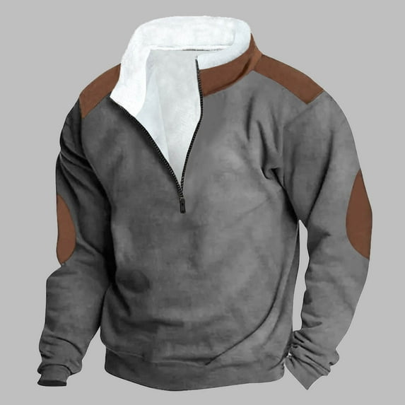 Chbgutlmr Plus Size Mens Sweatshirt Quarter Zip Stand Collar Pullover Patchwork Color Block Vintage Hoodless Sweatshirts