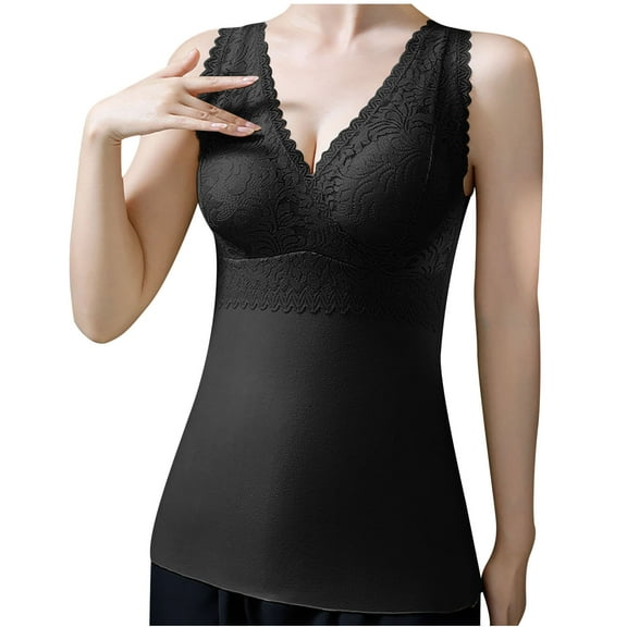 Chbgutlmr Plus Size Tank Tops for Women Slim Comfy Thermal Undershirts with Built in Bra Fall Winter Base Layer Tops