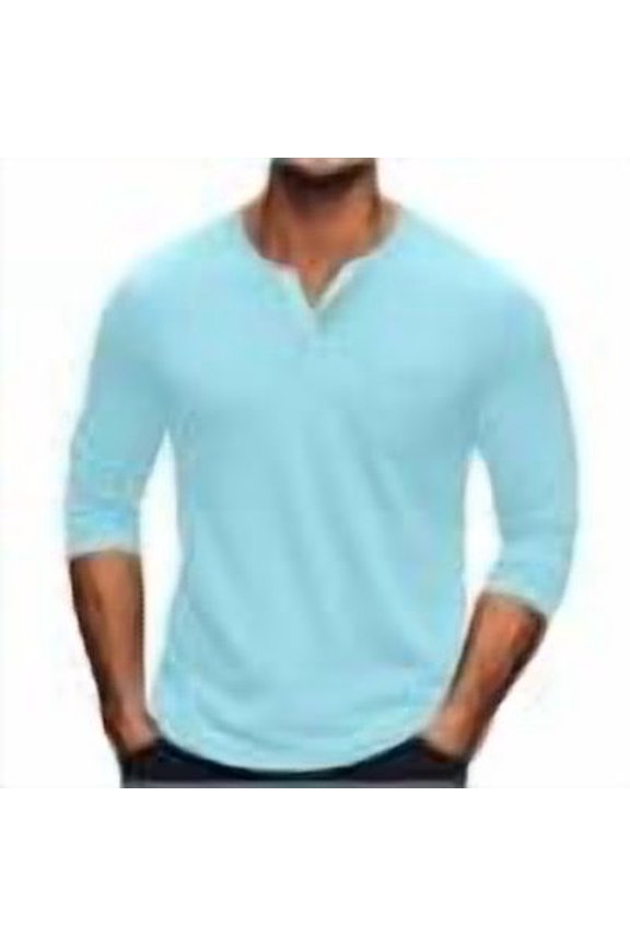 Plus Size Tops for Men 3/4 Sleeve V Neck Button Fitting Comfy Fall Casual Solid Color Shirts Tops