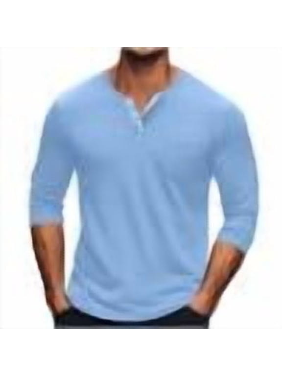 Plus Size Tops for Men 3/4 Sleeve V Neck Button Fitting Comfy Fall Casual Solid Color Shirts Tops