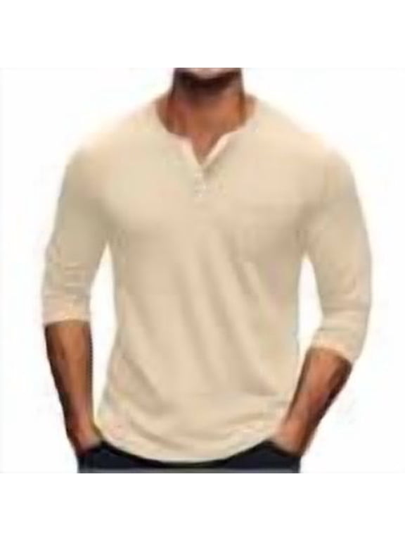 Plus Size Tops for Men 3/4 Sleeve V Neck Button Fitting Comfy Fall Casual Solid Color Shirts Tops