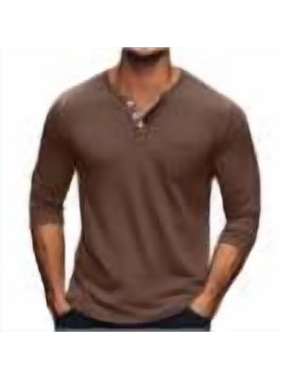 Plus Size Tops for Men 3/4 Sleeve V Neck Button Fitting Comfy Fall Casual Solid Color Shirts Tops
