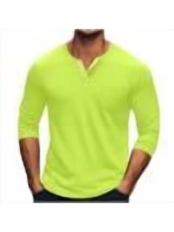 Plus Size Tops for Men 3/4 Sleeve V Neck Button Fitting Comfy Fall Casual Solid Color Shirts Tops