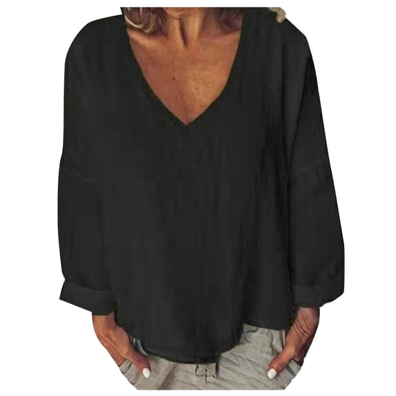 Chbgutlmr Plus Size Tops for Women Cotton Linen Lightweight Casual Long Sleeve Shirts Loose Plain Blouses