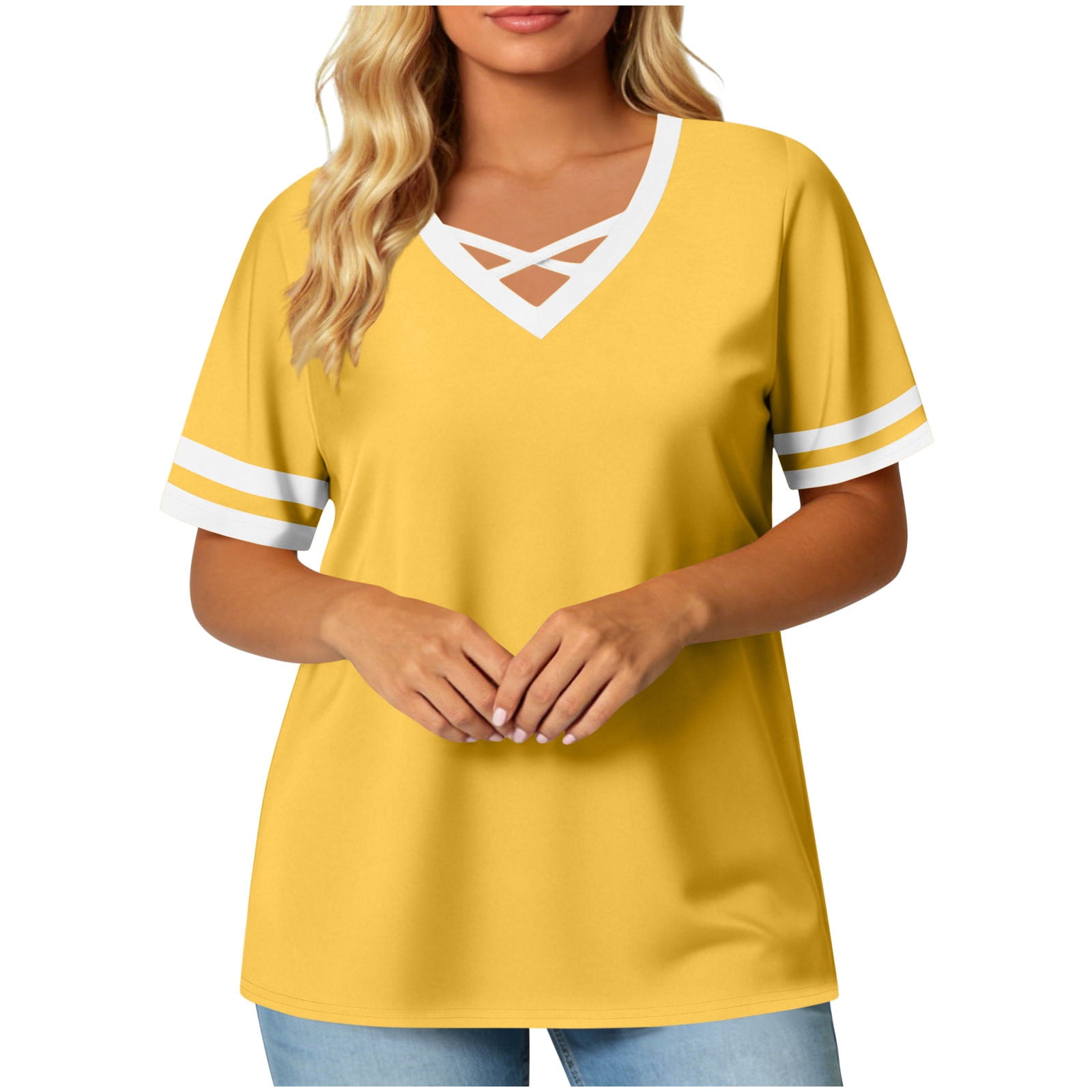 Chbgutlmr Plus Size Tops for Women Short Sleeve Criss Cross V Neck ...
