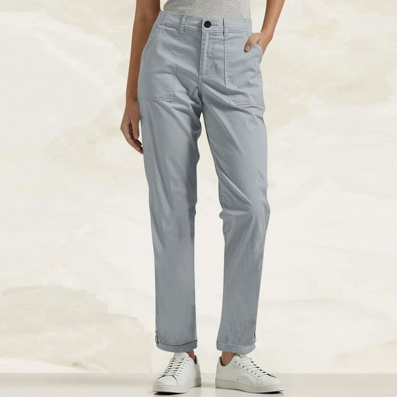 Chbgutlmr Plus Size Womens Pants Ankle Length Button Waist High Rise Trousers Casual Fitted Dailywear Solid Color Pants with Pockets