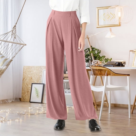 Chbgutlmr Plus Size Womens Pants Straight Leg High Waist Pleated Trousers Solid Color Casual Loose Work Dress Pants