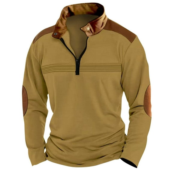 Chbgutlmr Quarter Zip Pullover Men Long Sleeve Lapel Neck Patchwork Color Block Loose Vintage Athletic Sweatshirt Tops