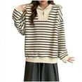 thumbnail image 1 of Chbgutlmr Quarter Zip Pullover Women Striped Printed Long Sleeve Shirts Drop Shoulder Fall Loose Casual Tops, 1 of 3