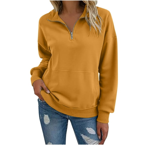 Chbgutlmr Quarter Zip Pullover for Women Fall Stand Collar Long Sleeve Loose Workout Sports Sweatshirt