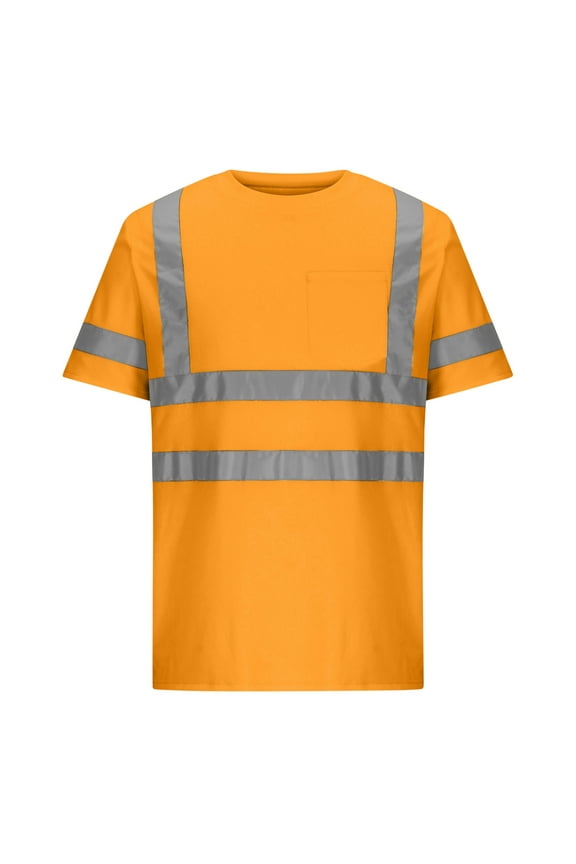 Reflective Shirts for Men Safety High Visibility T-Shirts Short Sleeve Crew Neck Loose Fitted Tee Tops with Pocket