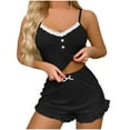 thumbnail image 1 of Chbgutlmr Ribbed Pajamas for Women Sets 2 Piece V Neck Button Camisoles Ruffle Bow Tie Shorts Loungewear Outfits, 1 of 6