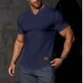 thumbnail image 1 of Chbgutlmr Ribbed Shirts for Men Short Sleeve Notch Neck Curved Hem Fitted T-Shirts Casual Summer Stretch Workout Gym Tees, 1 of 9