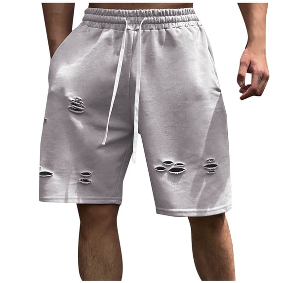 Chbgutlmr Ripped Shorts for Men Drawstring Wide Leg Knee Length Elastic Waist Shorts Casual Summer Trendy Workout Shorts