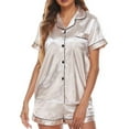 thumbnail image 1 of Chbgutlmr Satin Pajamas for Women Set Short Sleeve Button down Shirts Shorts 2 Piece Sets with Pockets, 1 of 7
