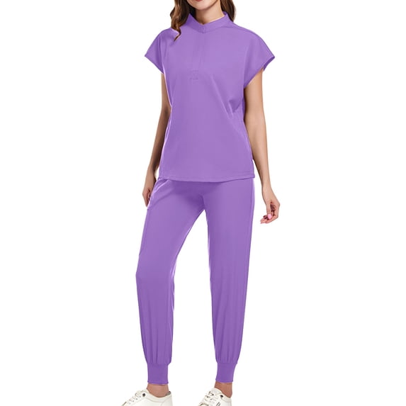 Chbgutlmr Scrubs Set for Women Nurse Uniform Short Sleeve Tops Drawstring Elastic Waist Jogger Suits with Multi Pockets Medical Workwear