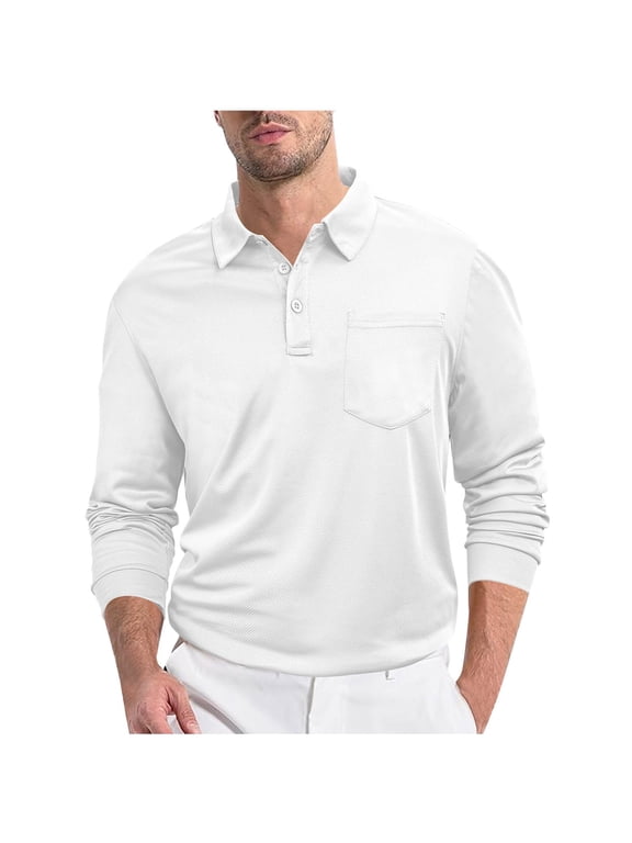 Shirts for Men Lapel Neck Solid Color Long Sleeve Work Shirts Fall Casual Comfy Tops Pockets