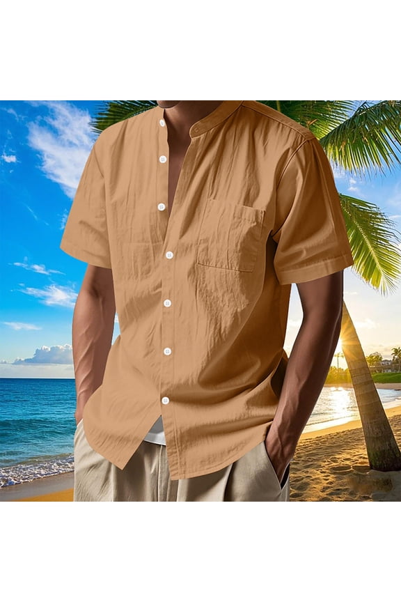 Shirts for Men Short Sleeve Standing Collar Button down Irregular Hem Tee Tops Casual Summer Dailywear T-Shirts