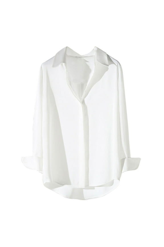 Shirts for Women Stain Long Sleeve Business Office Tops Lapel Neck Hidden Zip Work Suit Blouses