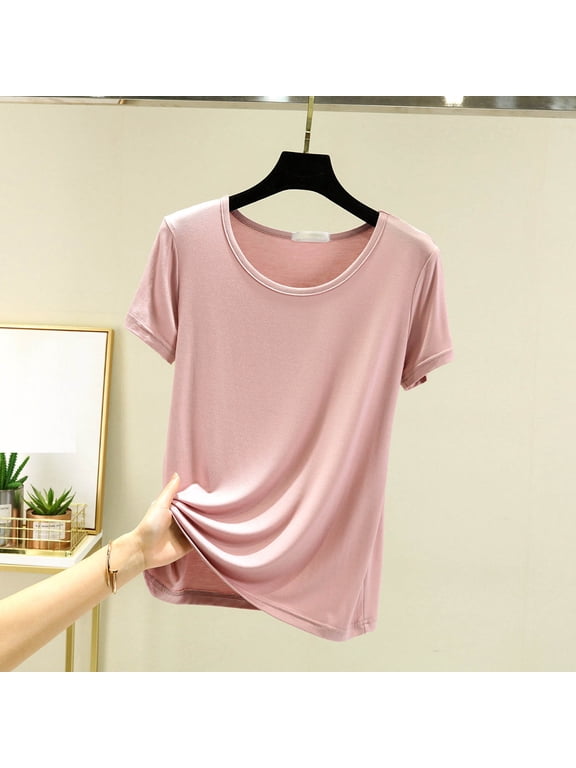 Short Sleeve Shirt for Women Scoop Neck Loose Fitted Tee Tops Casual Comfy Solid Color Lounge Tops