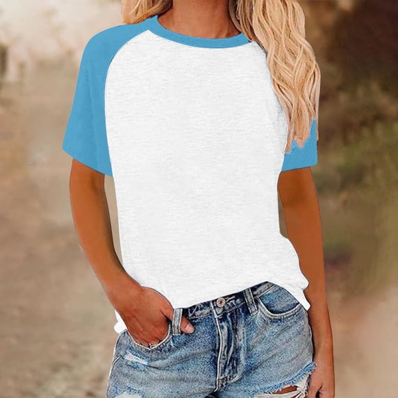 Chbgutlmr Short Sleeve Shirts for Women Color Block Crewneck Raglan Tops Casual Summer Trendy Basic Tee Tops
