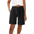 thumbnail image 1 of Chbgutlmr Shorts for Women Cotton Linen Lightweight Casual Loose Button Fold over Straight Leg Shorts Pockets, 1 of 5