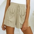 thumbnail image 1 of Chbgutlmr Shorts for Women Elastic High Waisted Drawstring Wide Leg Pleated Shorts with Pockets Casual Summer Comfy Shorts, 1 of 4
