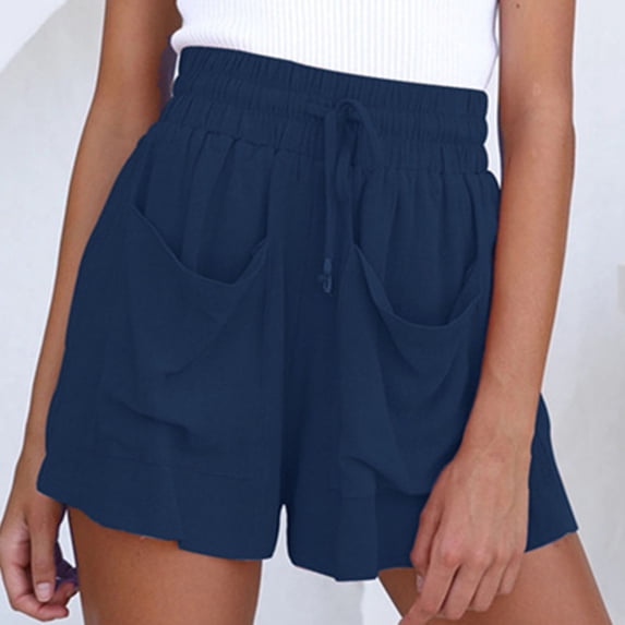 Chbgutlmr Shorts for Women Elastic High Waisted Drawstring Wide Leg Pleated Shorts with Pockets Casual Summer Comfy Shorts