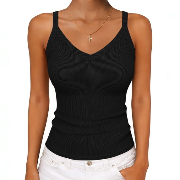 Chbgutlmr Sleeveless Tank Tops for Women V Neck Slim Fitted Crop Tops Casual Cute Summer Stretch Solid Color Tees