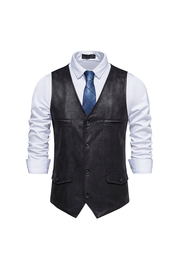 Suede Cowboy Vests for Men Button down V Neck Waistcoat with Pockets Casual Spring Formal Wedding Vests