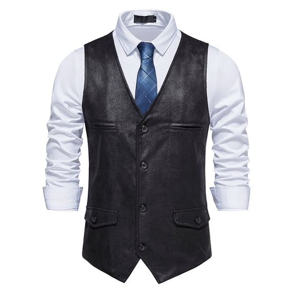 Chbgutlmr Suede Cowboy Vests for Men Button down V Neck Waistcoat with Pockets Casual Spring Formal Wedding Vests