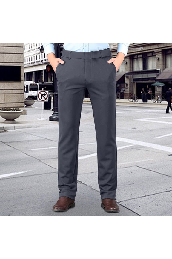 Suit Pants for Men Straight Leg Button Solid Color Formal Casual Work Business Trousers Pockets