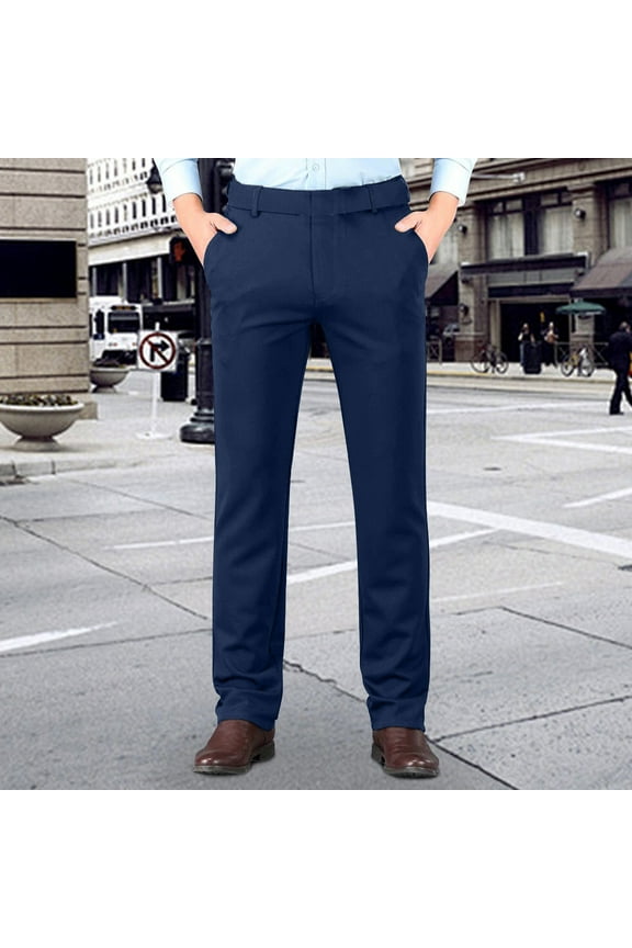 Suit Pants for Men Straight Leg Button Solid Color Formal Casual Work Business Trousers Pockets