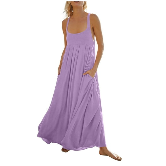 Chbgutlmr Summer Dresses for Women Sleevless Maxi Dress Scoop Neck Full Length Long Dress Casual Flowy Beach Sundress