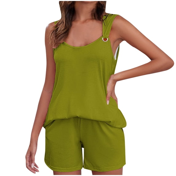 Chbgutlmr Summer Outfits for Women 2 Piece Set Sleeveless Tank Tops Wide Leg Shorts Casual Loose Summer Comfy Basic Sets