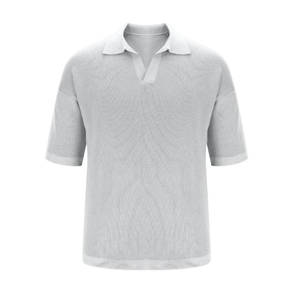 Chbgutlmr Summer Shirts for Men Short Sleeve Notch Neck Turn down Collar Knitted Blouse Casual Comfy Plain Color T-Shirts