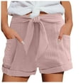thumbnail image 1 of Chbgutlmr Summer Shorts for Women Belt Elastic Waisted Casual Loose Fold over Beach Vacation Shorts Pockets, 1 of 5