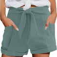thumbnail image 1 of Chbgutlmr Summer Shorts for Women Belt Elastic Waisted Casual Loose Fold over Beach Vacation Shorts Pockets, 1 of 5