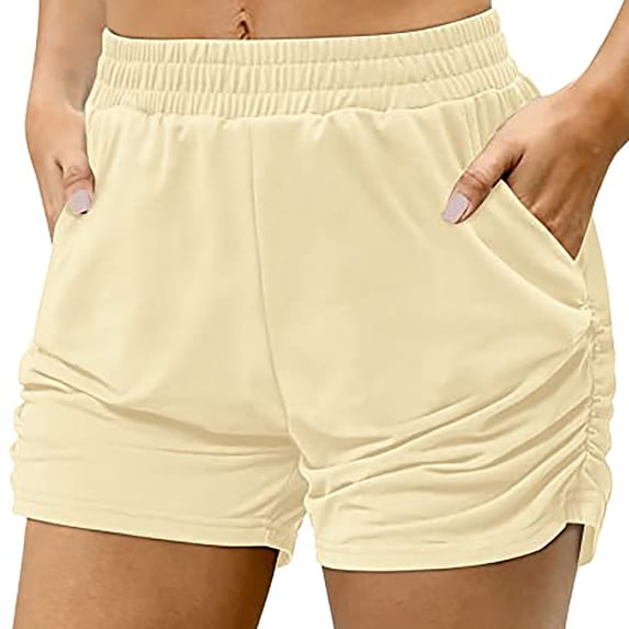 Chbgutlmr Summer Shorts for Women Elastic High Waisted Ruched Side Fitted Shorts Casual Comfy Solid Color Shorts with Pockets