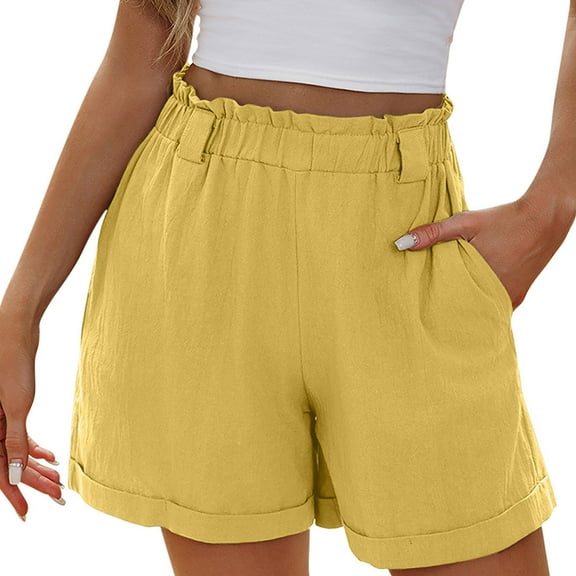 Chbgutlmr Summer Shorts for Women Elastic Waisted Ruched Lightweight Solid Color Loose Casual Shorts
