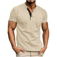 thumbnail image 1 of Chbgutlmr Summer T Shirts for Men Notched V Neck Button Shirts Loose Casual Short Sleeve Blouse Tops Pockets, 1 of 6